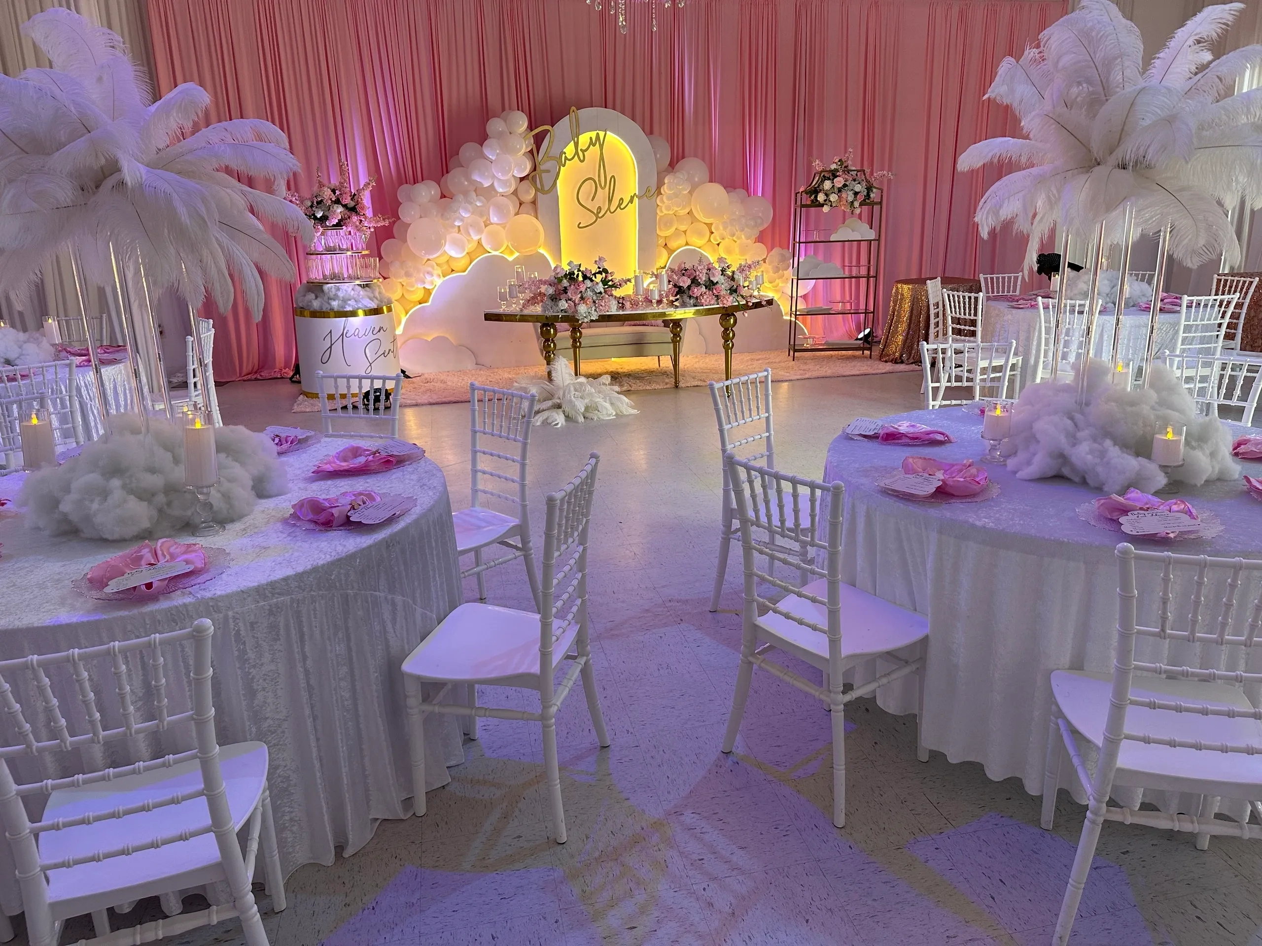 Luxurious party decor with floral arrangements