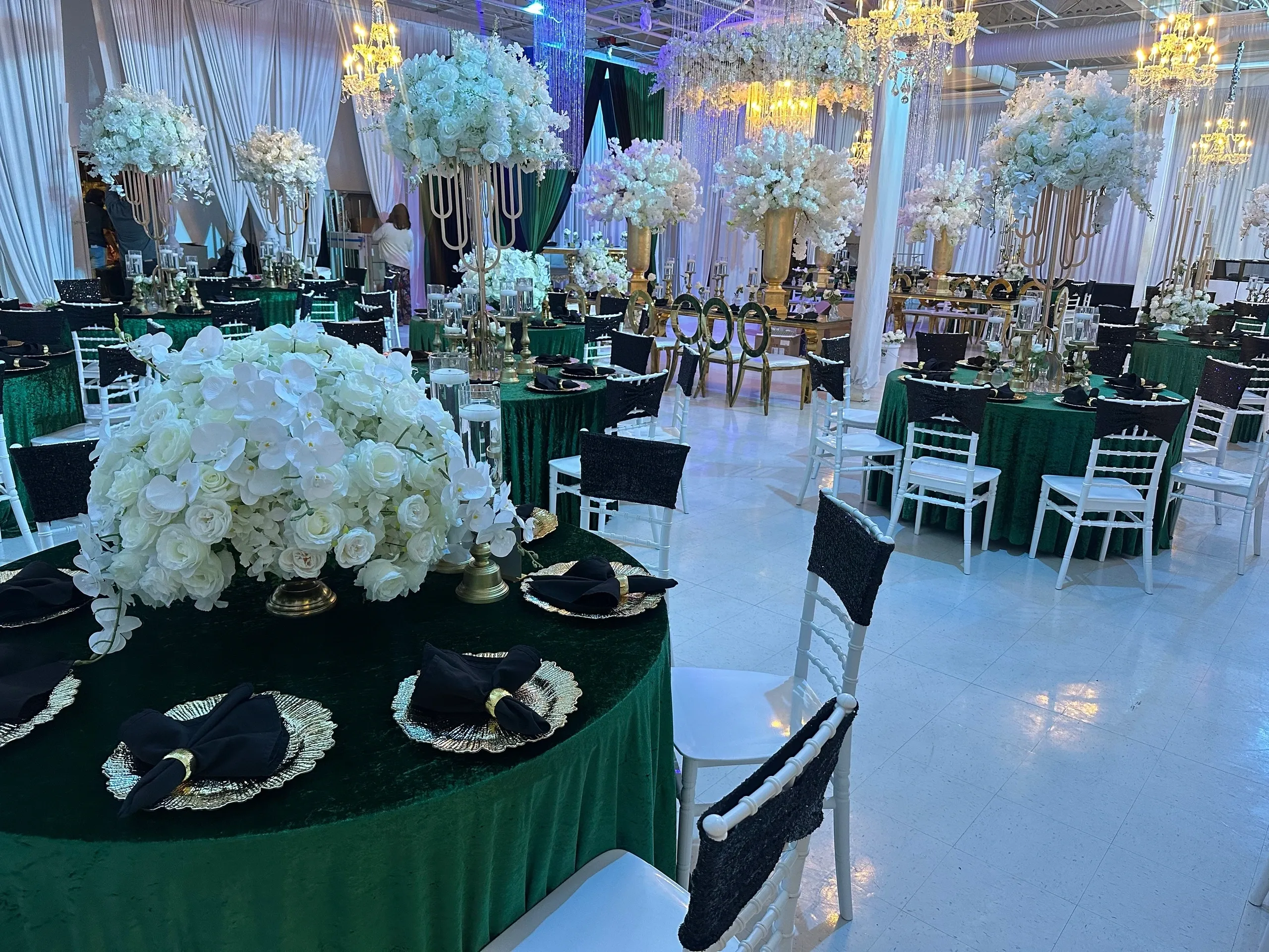 Elegant wedding reception with floral centerpieces